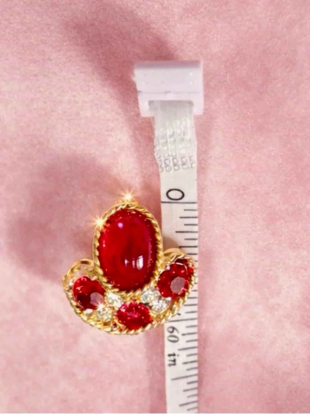 1940s Signed Eisenberg Ruby Jelly Belly Scatter Pin • Red Cabochon & Rhinestone